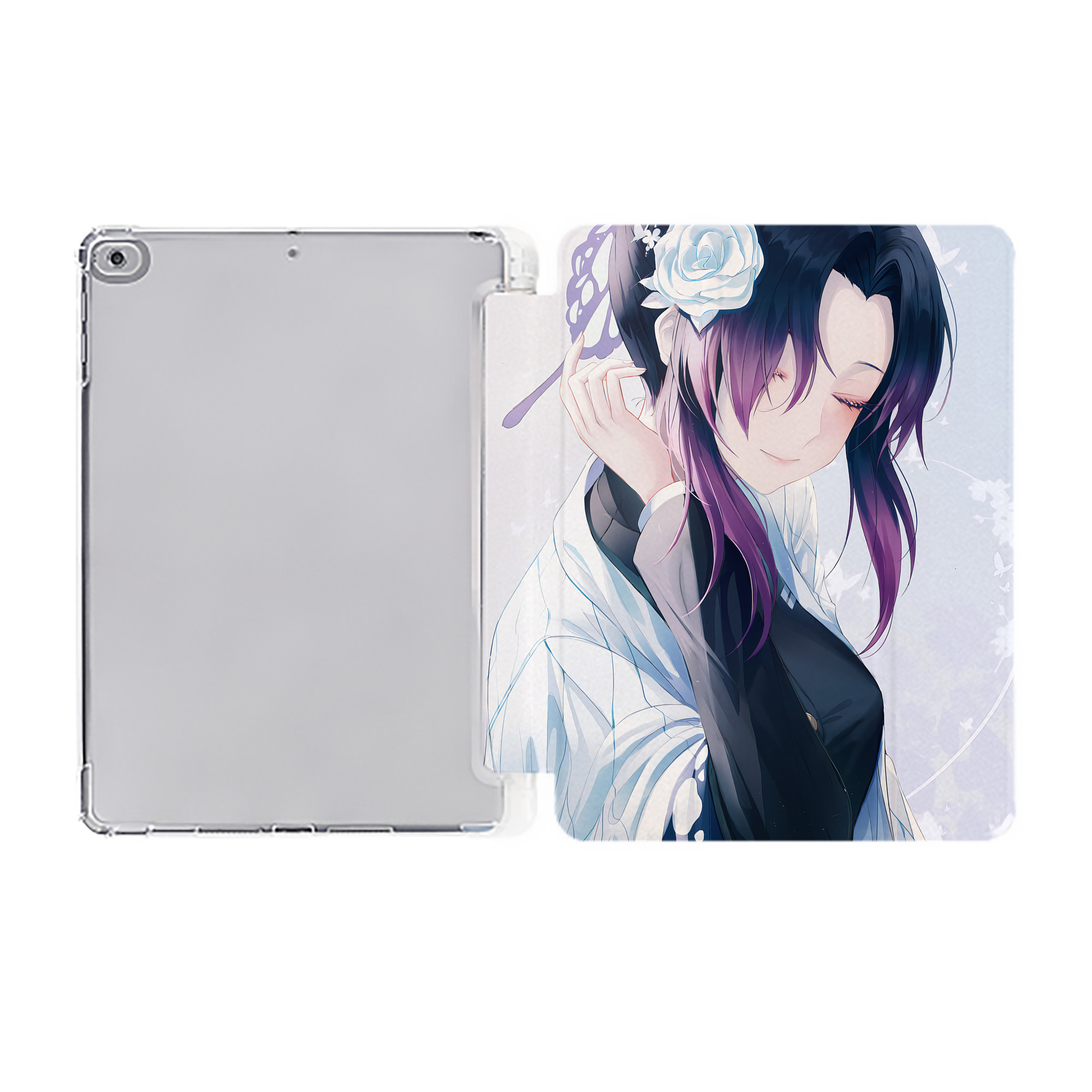 （画像用） 鬼滅の刃（きめつのやいば）蟲柱-胡蝶 しのぶ／こちょう しのぶ Kochou Shinobu IPad ケース ペン収納付き 三つ折りスタンド PUレザー×シリコン 対応機種9.5/10.5/10.9インチ